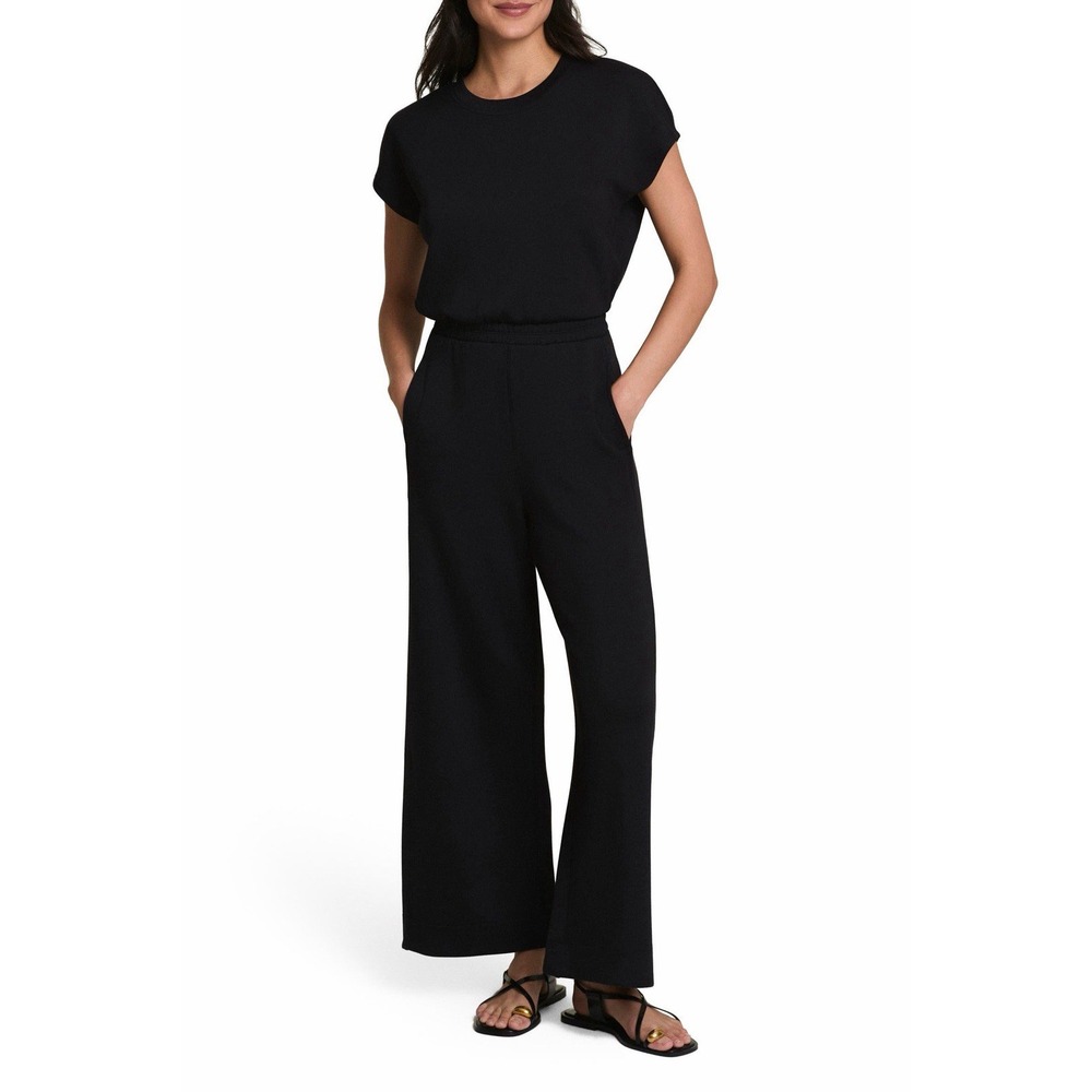 SPANX AirEssentials Cap Sleeve Cinched Wide Leg Jumpsuit Black Sz S UPF 50+